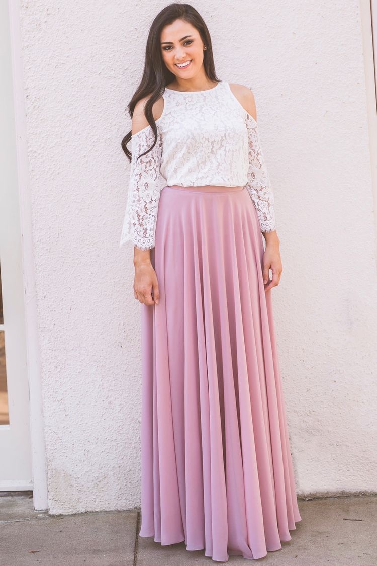 Pink Long Flared Skirt With White Scallop Top Saad Ibrahim