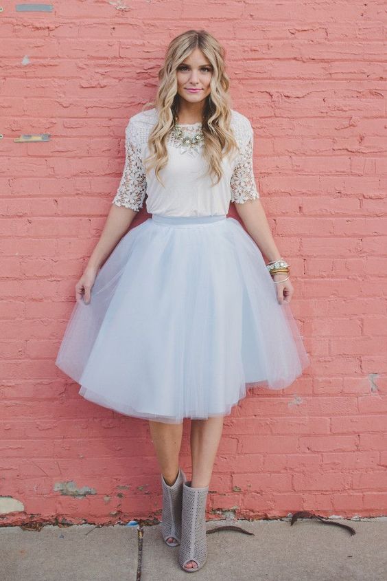 White Netted Dress With Blue Tulle Skirt Saad Ibrahim