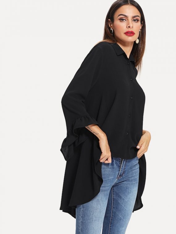 Solid Black Baggy Style Full Sleeves High Low Top â Saad Ibrahim