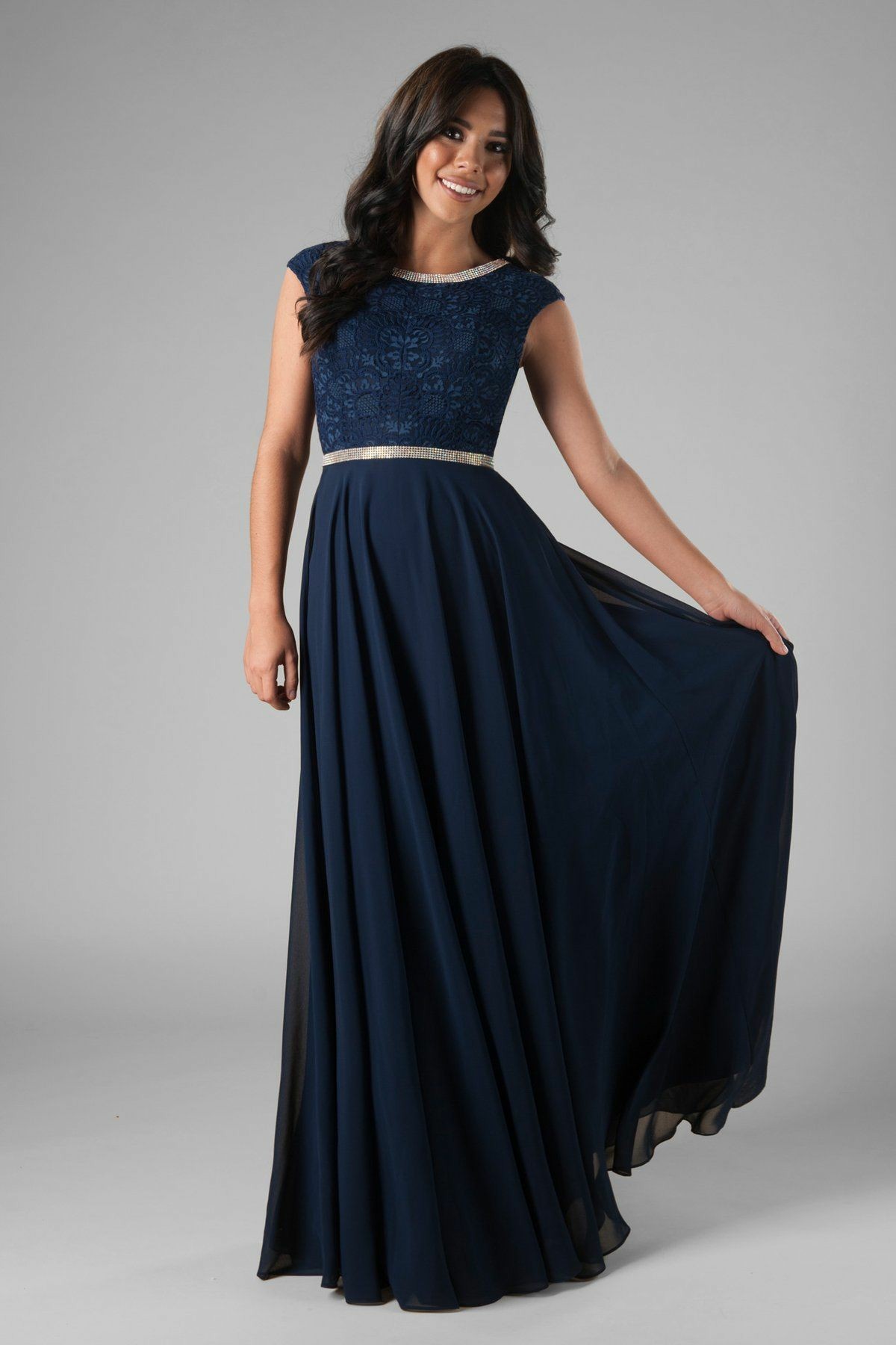 SOLID NAVY BLUE NETTED BODY LONG FLARED MAXI DRESS WITH SILVER BELT â Saad Ibrahim